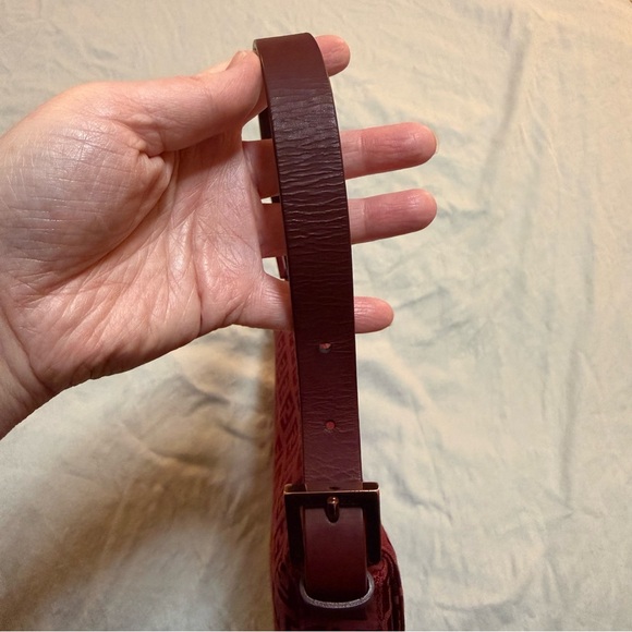 RARE Rose Gold Hardware Fendi Zucchino Baguette Bag in Red / Burgundy - Picture 5 of 11